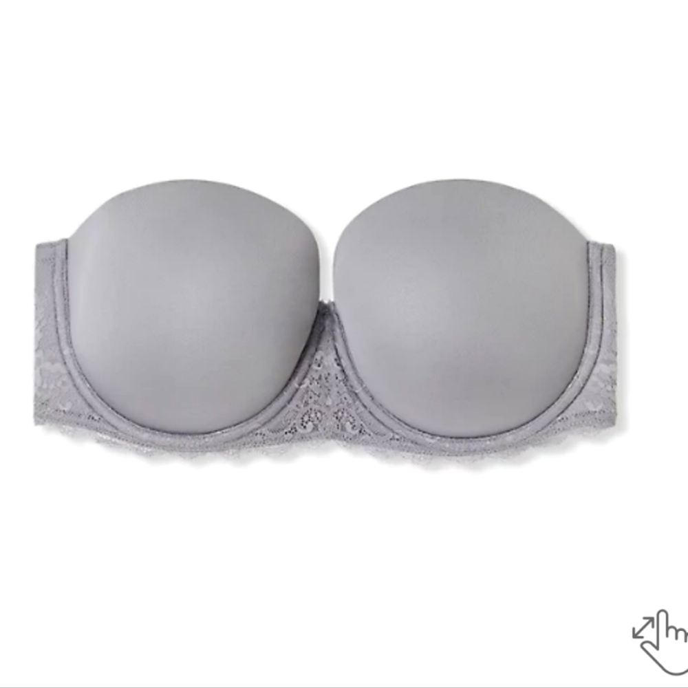 TORRID STRAPLESS LIGHTLY LINED SMOOTH STRAIGHT BACK BRA 42 D silver filigree